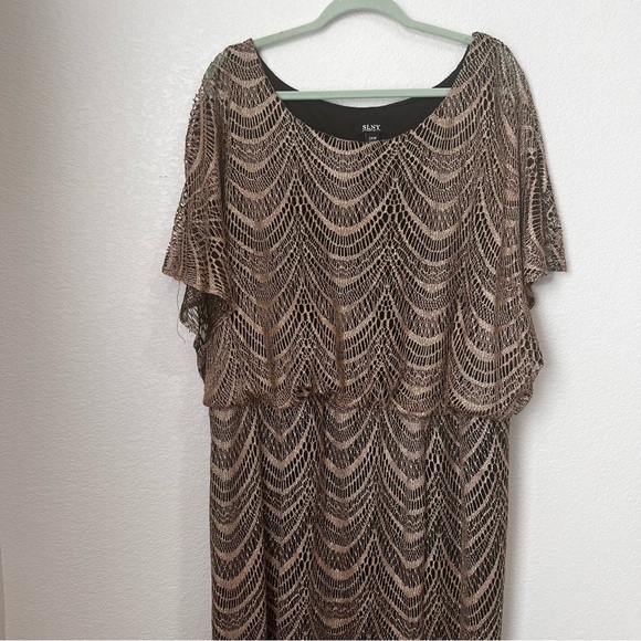 S.L. Fashions Women's Metallic Blouson Crochet Dress - Picture 3 of 9